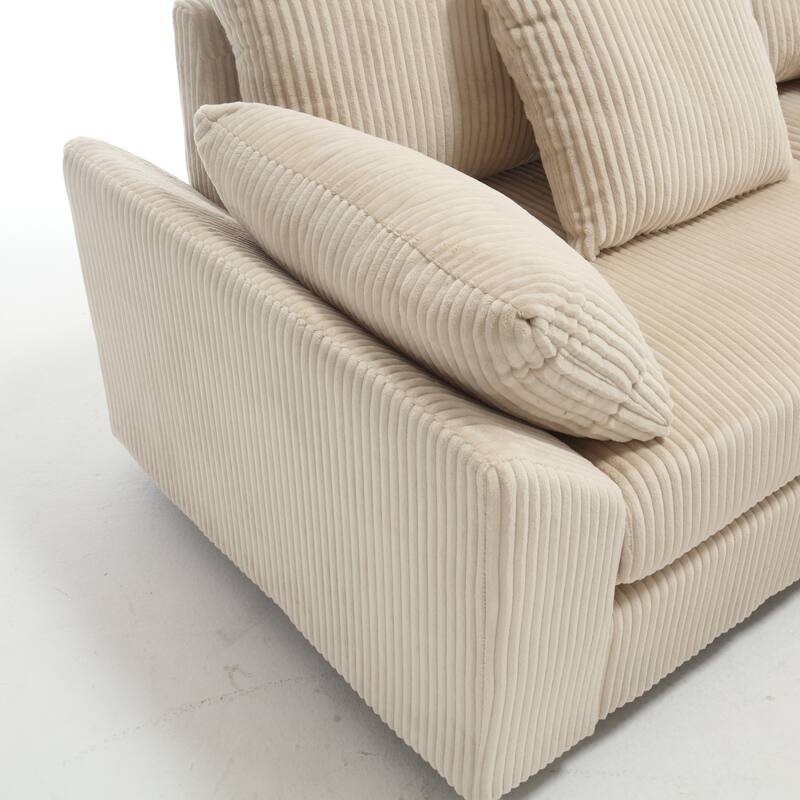 Oversized Modular Convertible Corduroy Fabric Sectional Sofa, Beige