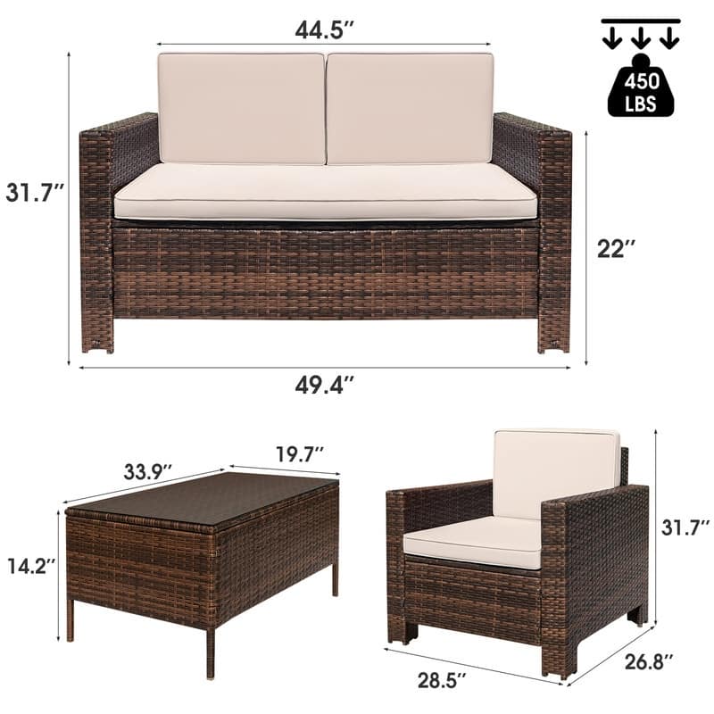 Homall Rattan Steel/ PE Rattan 4-piece Outdoor Patio Furniture Set