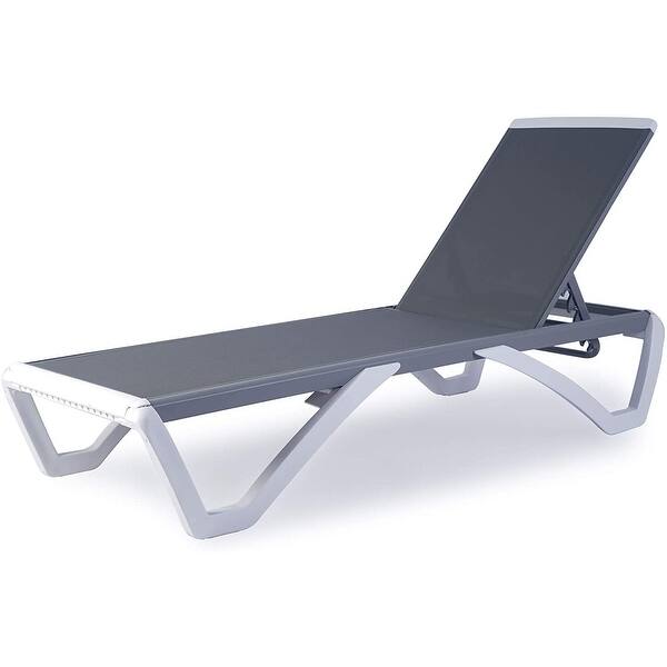 Kozyard Alan Full Flat Aluminum and Polypropylene Resin Legs Patio Reclining Adjustable Chaise Lounge - Gray Textilene W/O Table