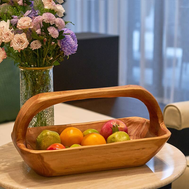Rectangle Cedar Basket Handle for Fruit Vegetable Food Display - 16.8"x8.2"x7.8" - 16.8"x8.2"x7.8" - Natural