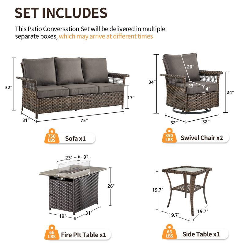 Pocassy 41 in Fire Pit Table with Patio Sofa Chair Funiture
