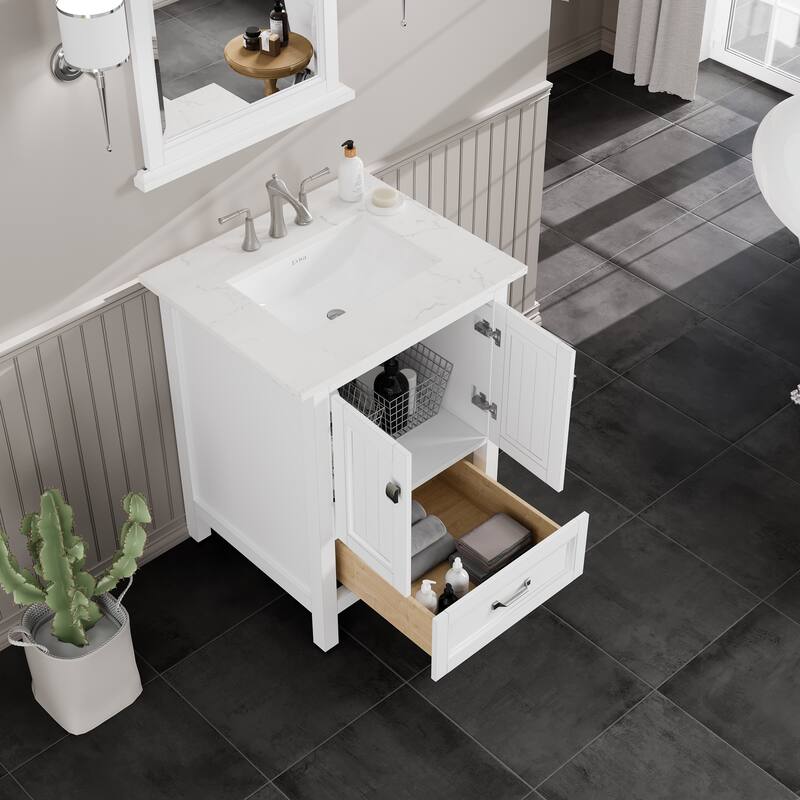 Britney 24 in. Single Sink Bath Vanity with Carrara Quartz Top and Undermount Porcelain Sink