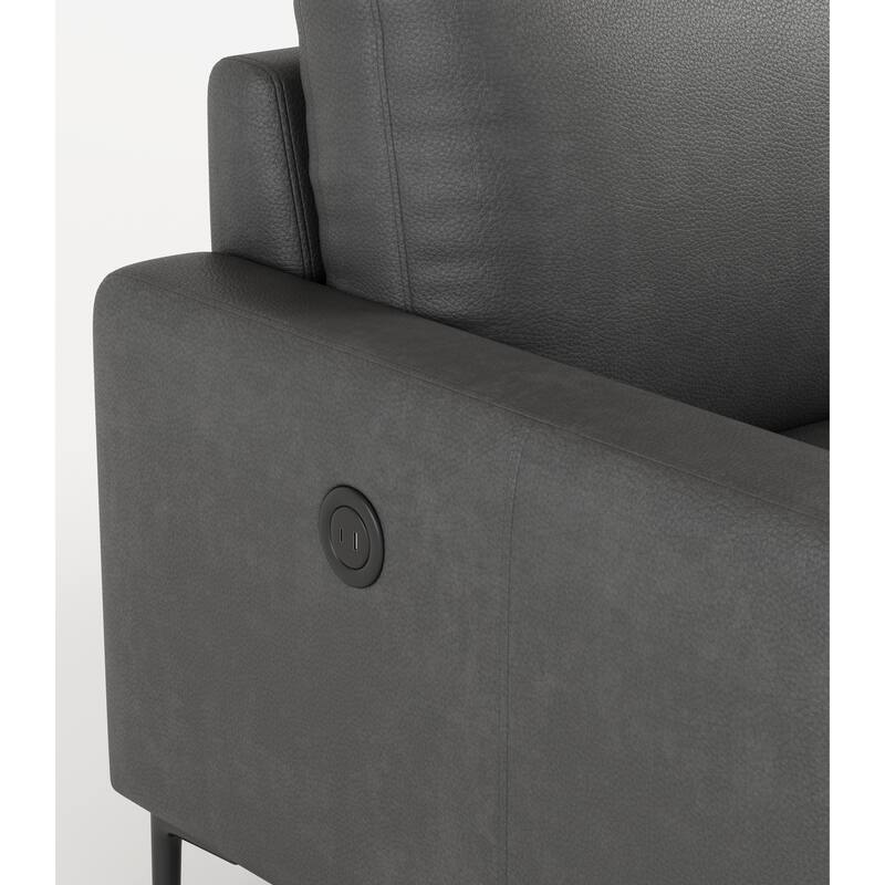 Top-Grain Leather Match Sofa, 77" Comfy Couch with USB Charger, Metal Legs, Ideal for Living Room & Office