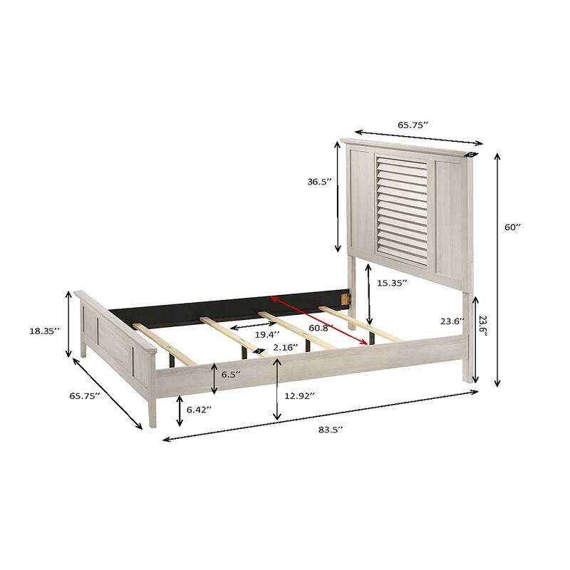 Queen Size Wood Panel Bed with Louvered Headboard