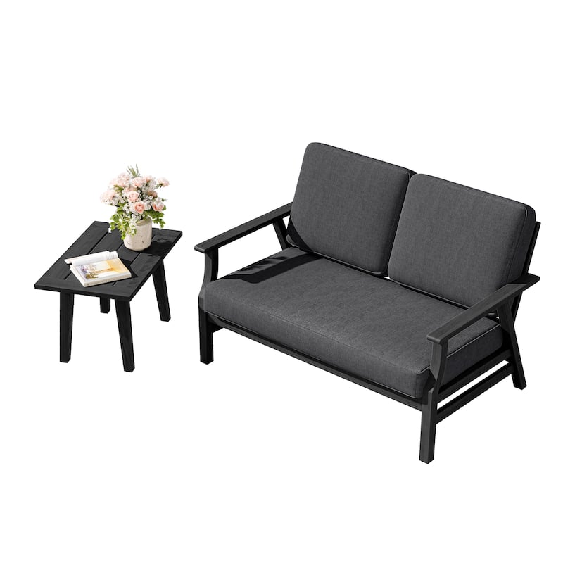 2-Piece Teak Outdoor Loveseat Set with Table.