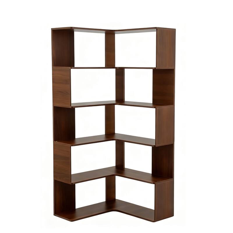 66" Tall 6-Tier Corner Bookshelf - L-Shaped Wooden Bookcase with Baffle, Freestanding Display Shelf for Living Room, Home Office