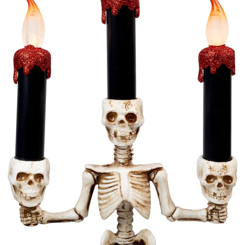 Dripping Flameless Candles Skeleton Halloween Candelabra - 14.5" - Amber Lights
