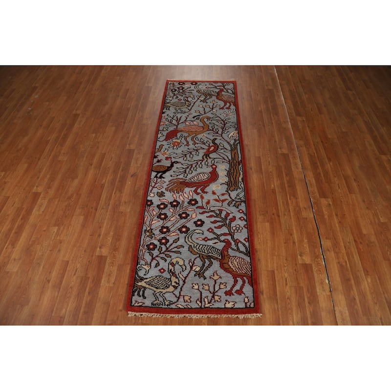 Animals Pictorial Ziegler Indian Runner Rug Hand-Knotted Wool Carpet - 2'7"x 8'0"