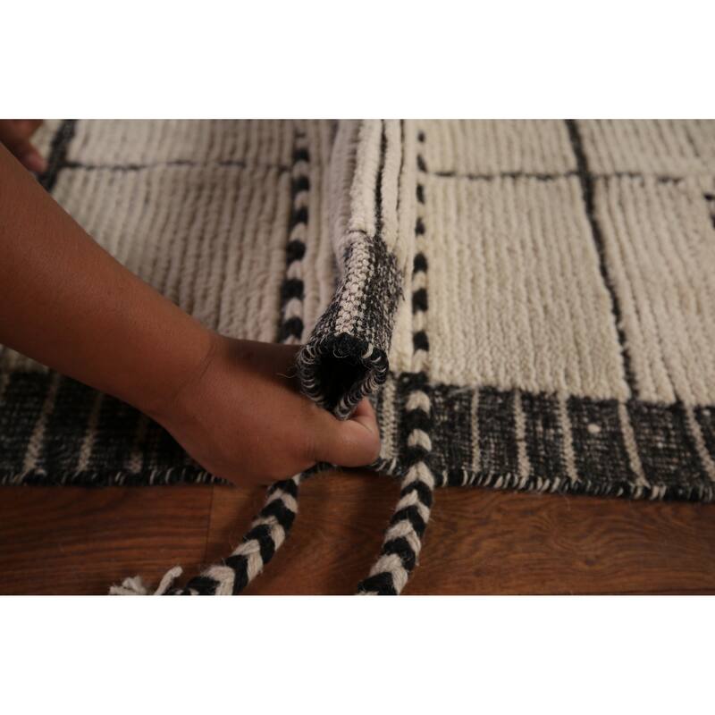 Checkered Moroccan Oriental Area Rug Hand-Knotted Wool Carpet - 8'11" x 12'9"