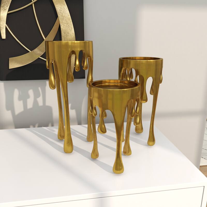 CosmoLiving by Cosmopolitan Silver, Gold or Black Aluminum Abstract Pillar Drip Candle Holder (Set of 3)