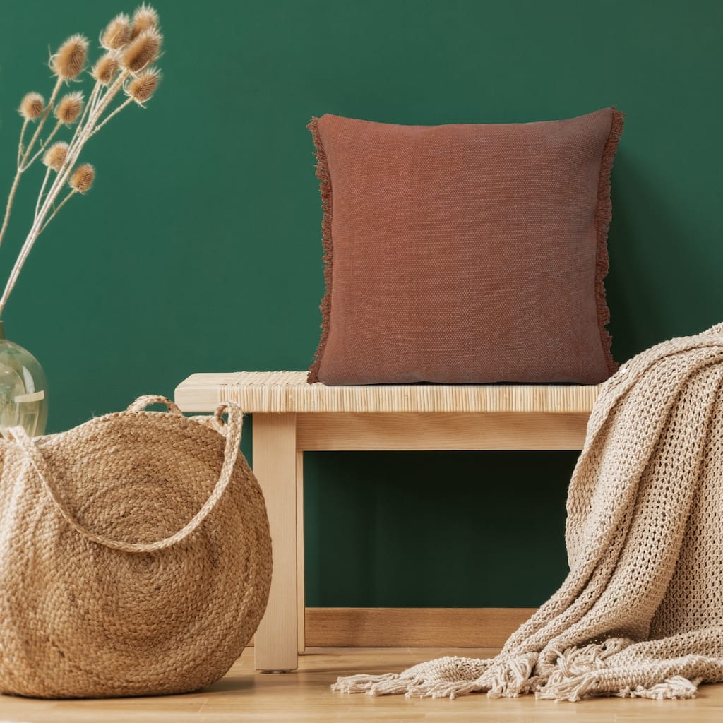 Power Loomed Solid Cotton Throw Pillow Cover - 20" - Adobe Red