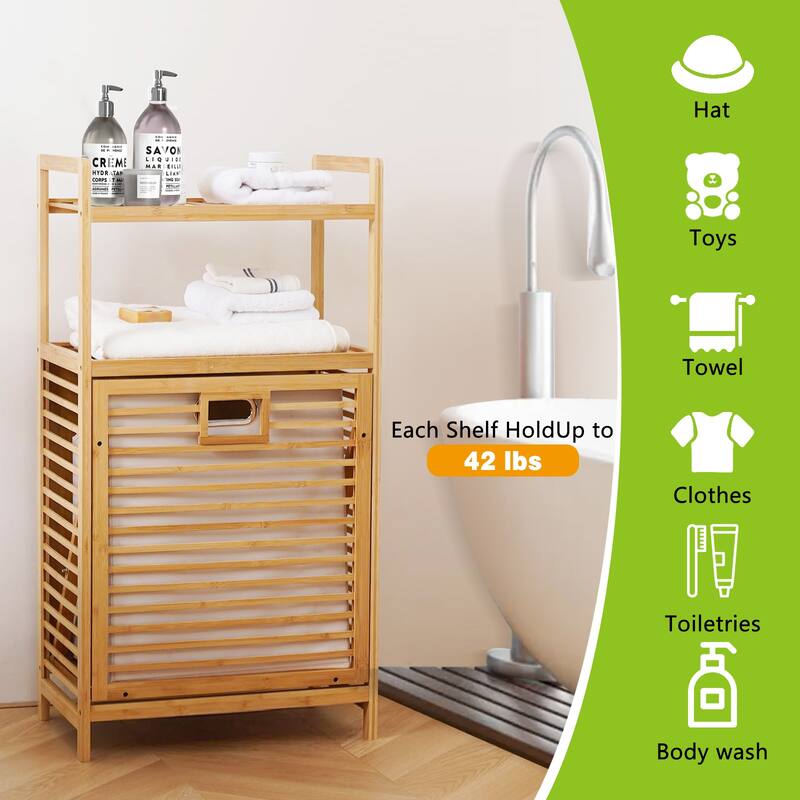 Laundry Hamper with 2-Tier Shelves & Tilt Out Basket, Laundry Baskets Organizer Hampers Bathroom Storage Shelf (2 Tier - Large)