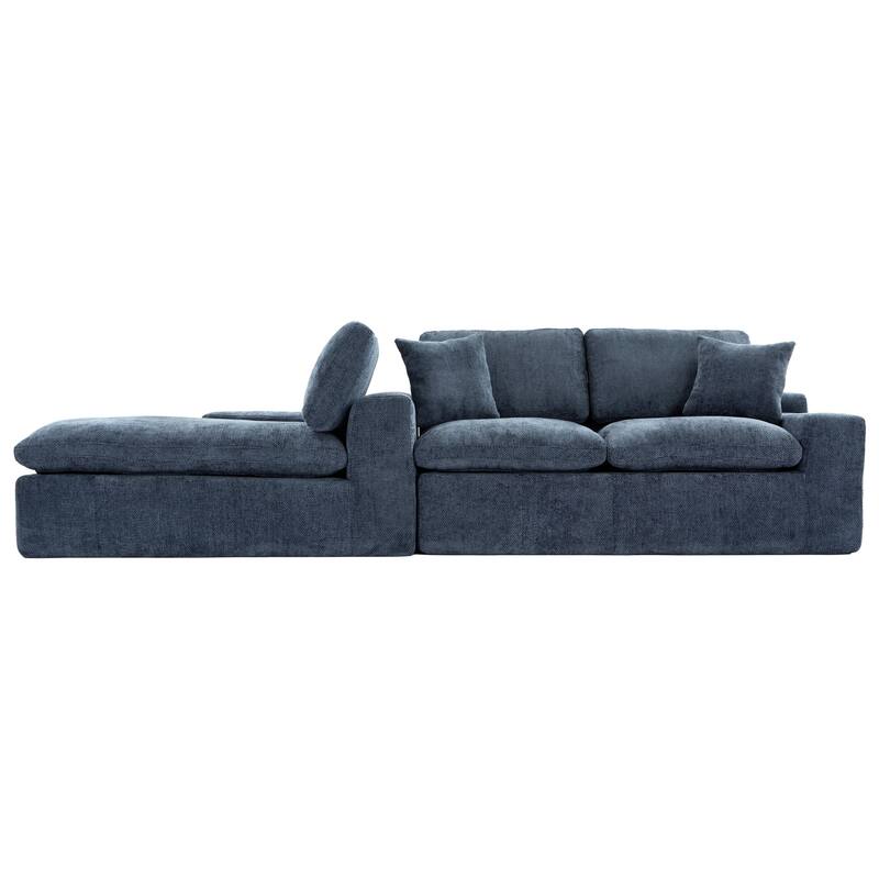 L-Shape Cloud Sectional Sofa with Chaise, Chenille Modular Boneless Upholstered Couche, Full-Compressed Sofa with Side Pockets