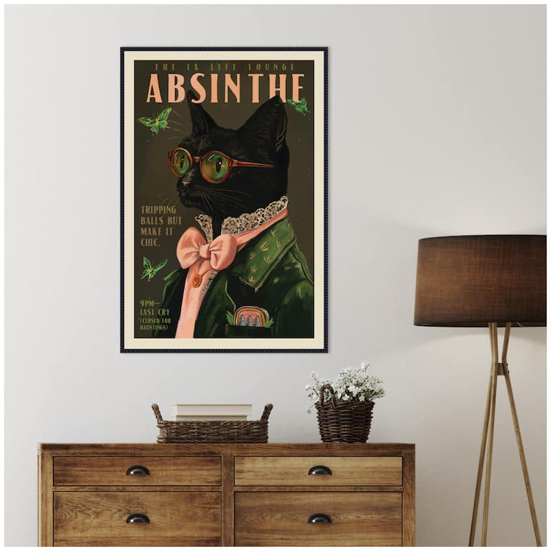 Kate and Laurel WG Absinthe Kitty by The Whiskey Ginger Framed Canvas Wall Art Print