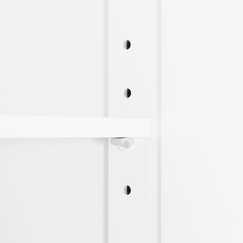 Versatile Tall Storage Cabinet with Open Shelf, Drawer, Adjustable Shelves and Black Metal Knobs for Office Bathroom Living Room