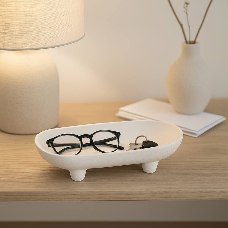 Decorative Ceramic Rounded Rectangle Bowl - Home Decor - 10", White - 10.0"