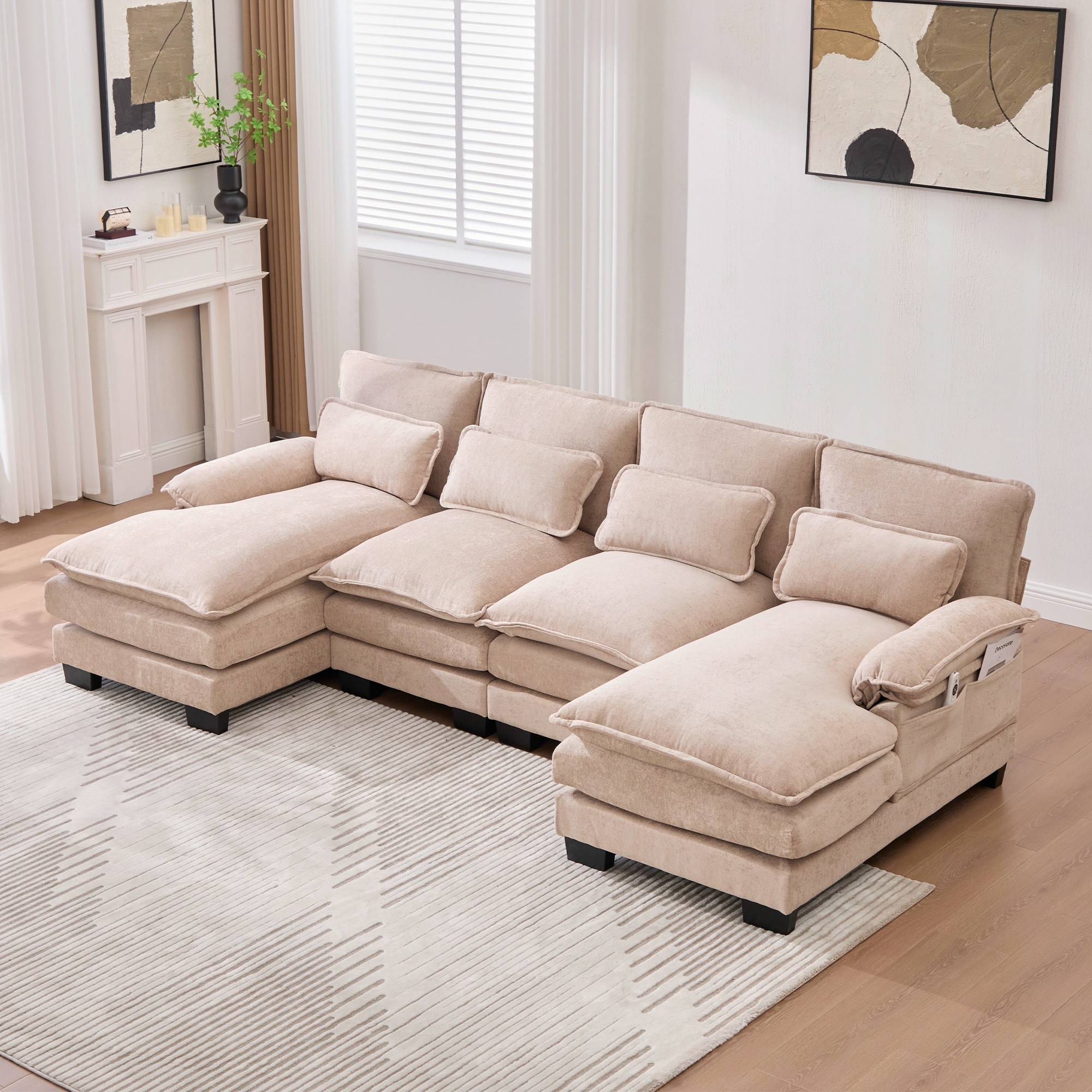 GDFStudio - U Shaped 110" Chenille Modular Cloud Sectional Couches