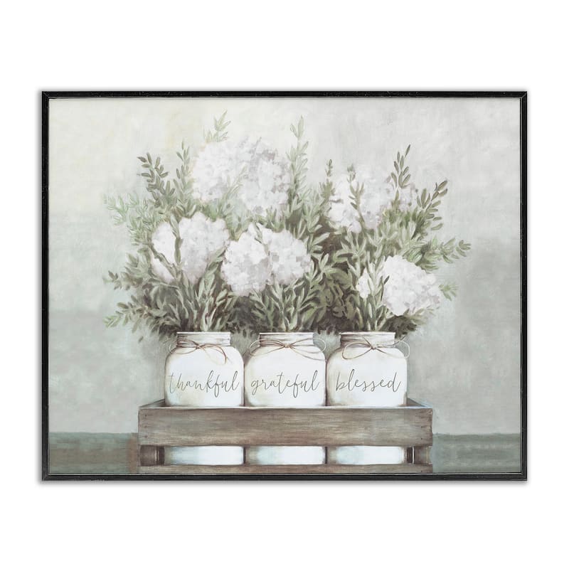 Stupell Pristine Hydrangea Bouquets Thankful Grateful Blessed Sentiment Framed Wall Art - Off-White - 24 x 30 - White