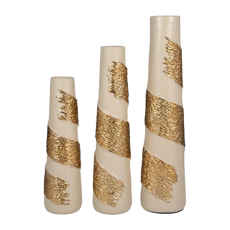 Sagebrook Home Glass White/Gold Cylinder Aluminum Wrapped Vase