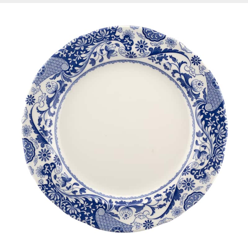 Spode Set of 4 Blue Italian Brocato Rimmed Plates