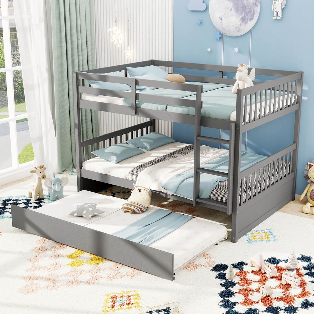 Costway Full over Full Bunk Bed Platform Wood Bed with Trundle &