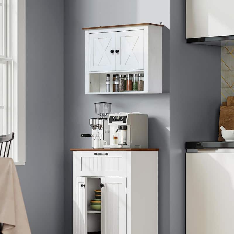 White Manufactured Wood Farmhouse 2-Door Bathroom Wall Cabinet - 20.6" H x 23.6" W x 7.7" D