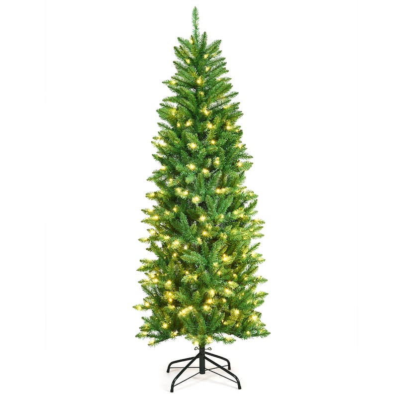 Gymax 6 ft Pre-lit Pencil Christmas Tree Hinged Fir Tree Holiday Decor - See Details