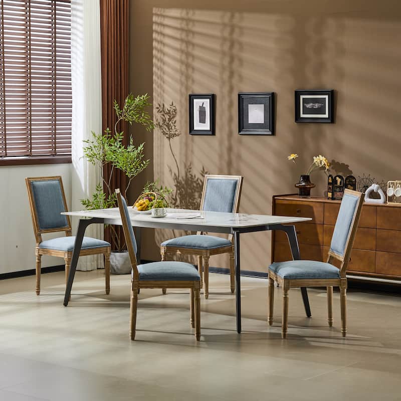 [Set of 4] French Country Dining Chairs - Elegant Cane Backrest & Upholstered Seats with Fluted Legs- Solid Rubberwood Frame