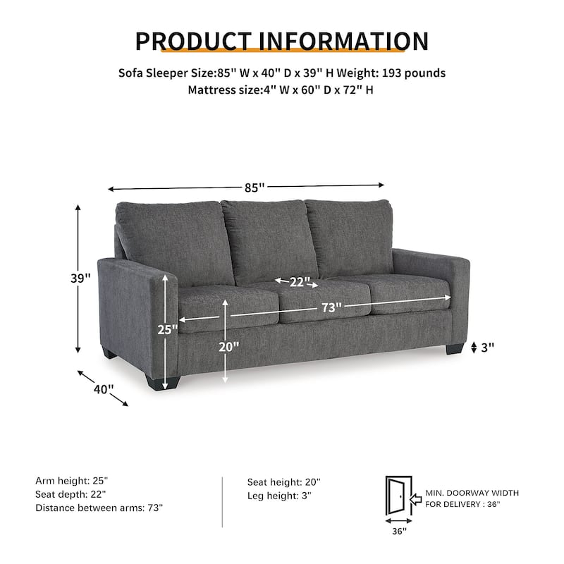 Signature Design by Ashley Rannis Pewter Queen Sofa Sleeper - 85"W x 40"D x 39"H
