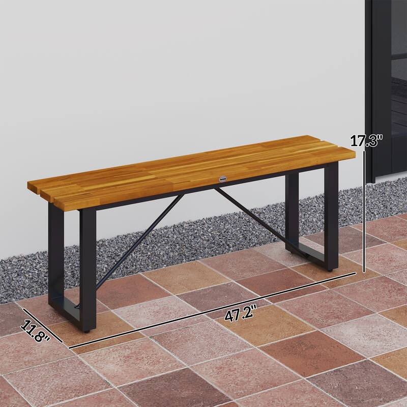 Outsunny Outdoor Bench, Backless Acacia Wood Garden Bench, 47 Inch 2-Person Patio Loveseat, Weather/Corrosion Resistant