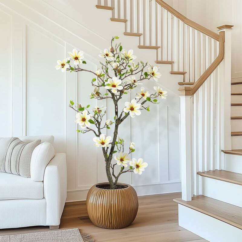 Artificial Magnolia Tree with Realistic White Flowers & Lush Green Leaves