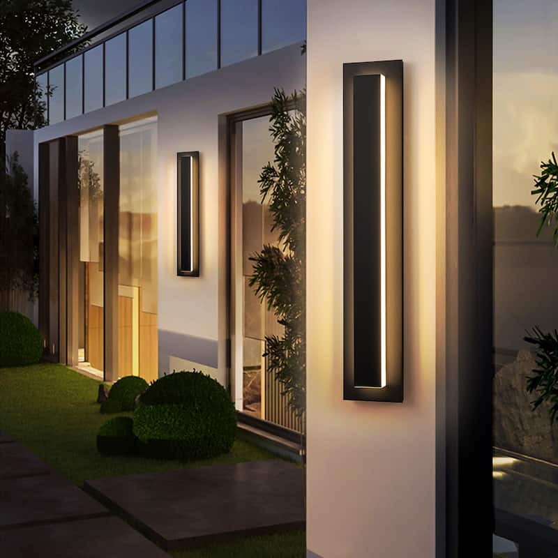 Aluminum Modern Black Rectangular Linear Outdoor Wall Lights Dimmable LED Wall Sconce