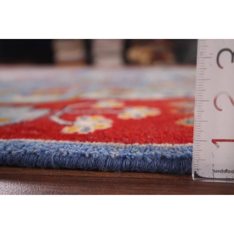 Blue Geometric Kazak Oriental Area Rug Hand-Knotted Wool Carpet - 7'11"x 10'0"