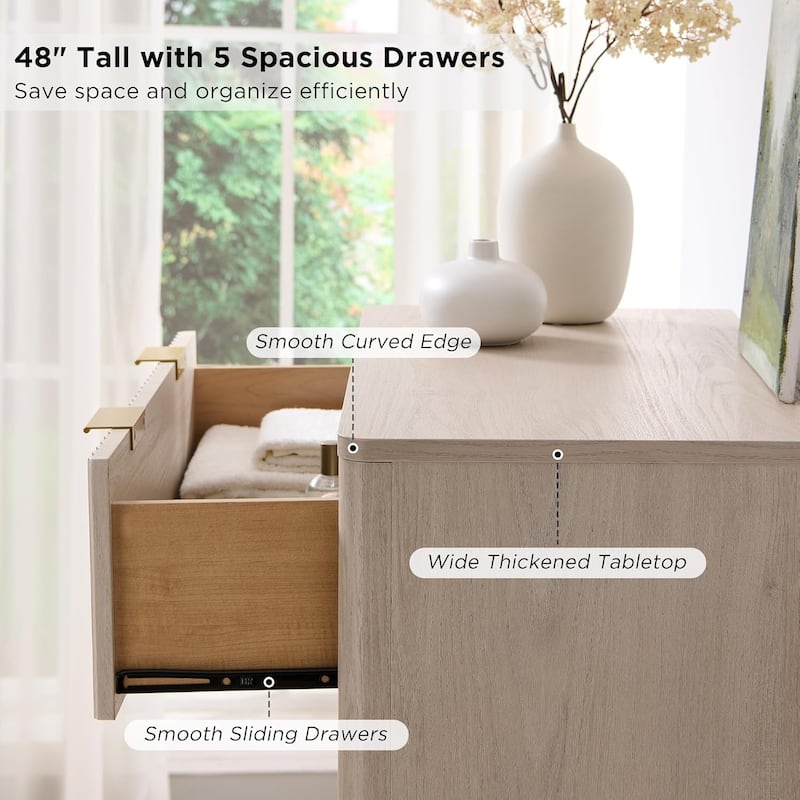 Modern Fluted 5 Drawers Dresser, Chest of Drawers, Dresser TV Stand