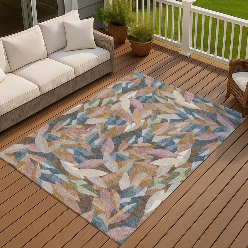 Machine Washable Indoor/ Outdoor Modern Floral Chantille Rug - Copper - 10' x 14'