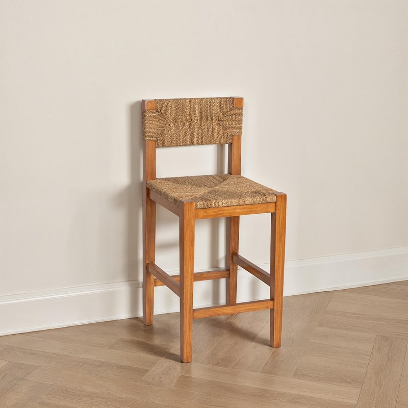 Willowbrook Solid Wood and Natural Woven Seagrass Rope Counter Stool