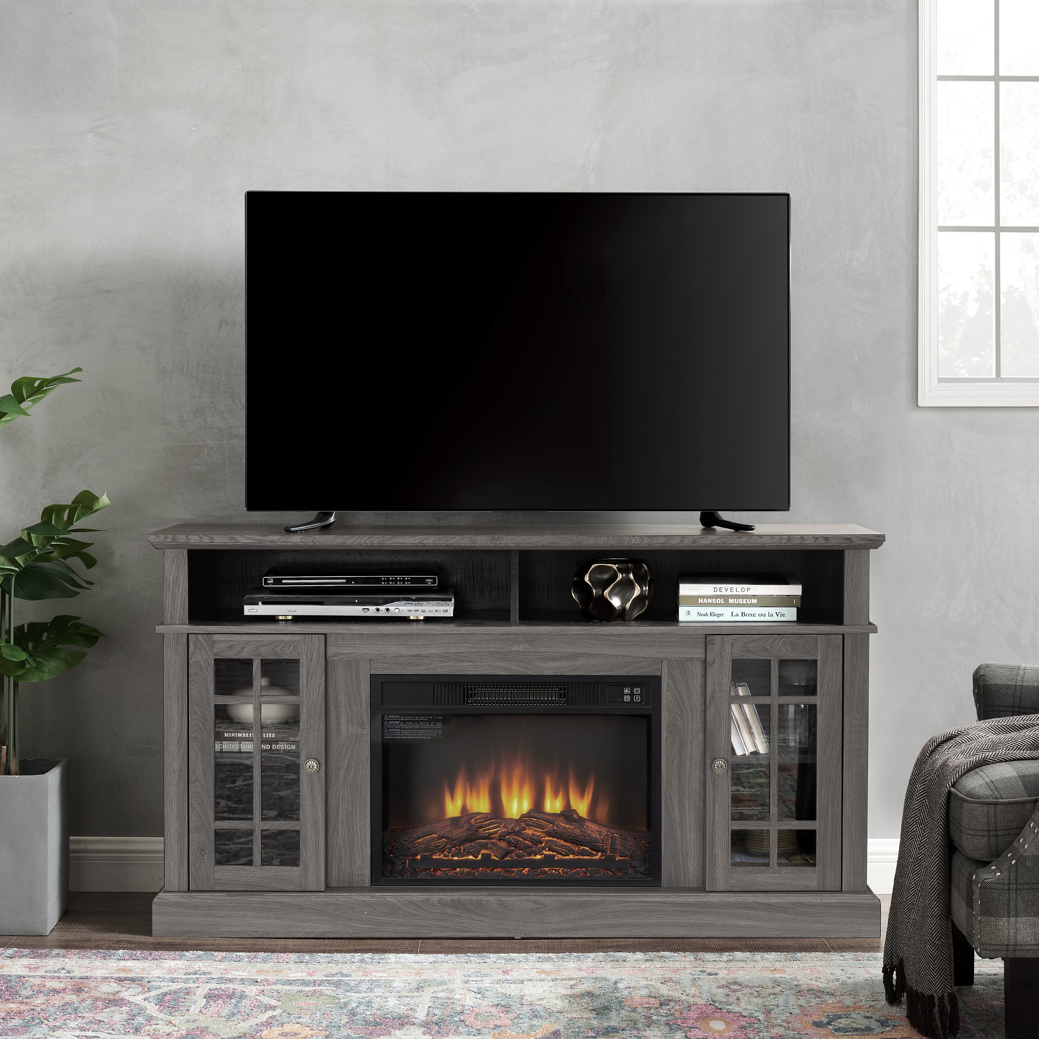 Classic TV Media Stand Entertainment Console for TV Up to 65" - Optional Fireplace Insert