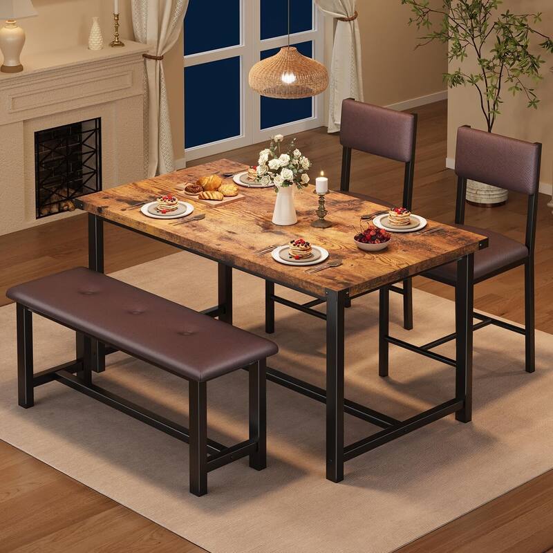 Kitchen Dining Table Set for 4 with 2 Padded Chairs and Bench for Apartment, Home