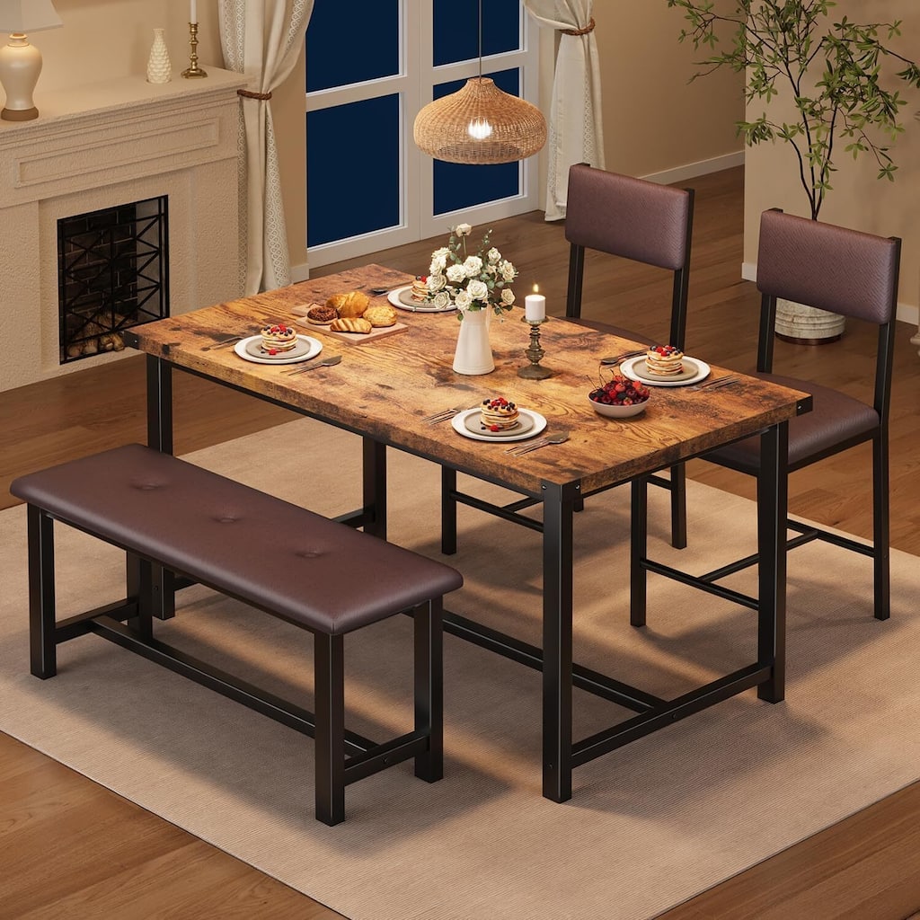 Kitchen Dining Table Set for 4 with 2 Padded Chairs and Bench for Apartment, Home