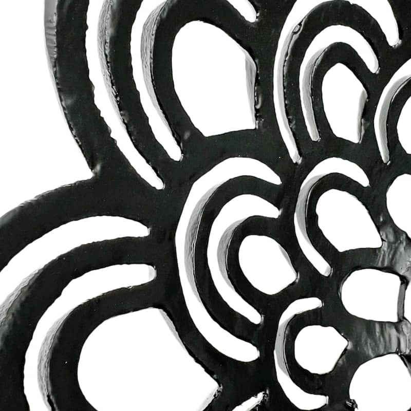 Decorative Handmade Aluminum Peacock Feather Flower Bowl in Black