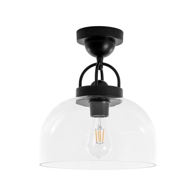 Mid-Century Modern Glass Dome Single Semi Flush Mount Ceiling Light