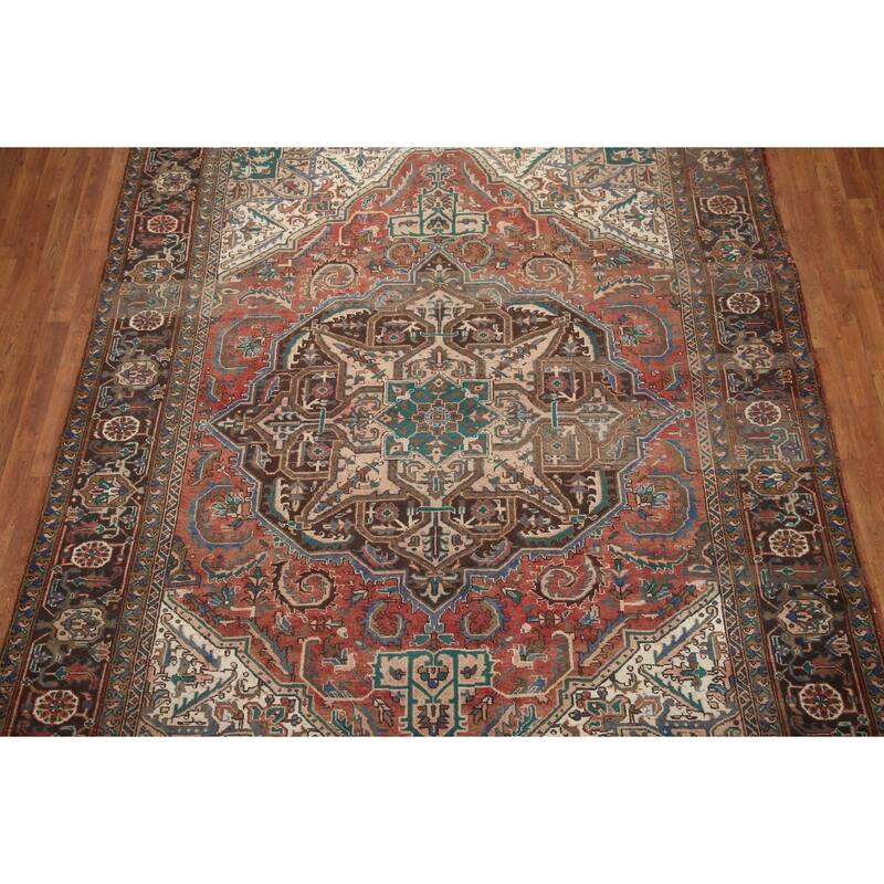 Hand Knotted Oriental 100% Wool Carpet Traditional Medallion Red Heriz Area Rug - 11' 2'' X 8' 3''