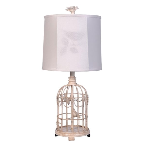 Set of 2 Country Cottage Bird Cage Table Lamps with White Fabric Shadow Shades