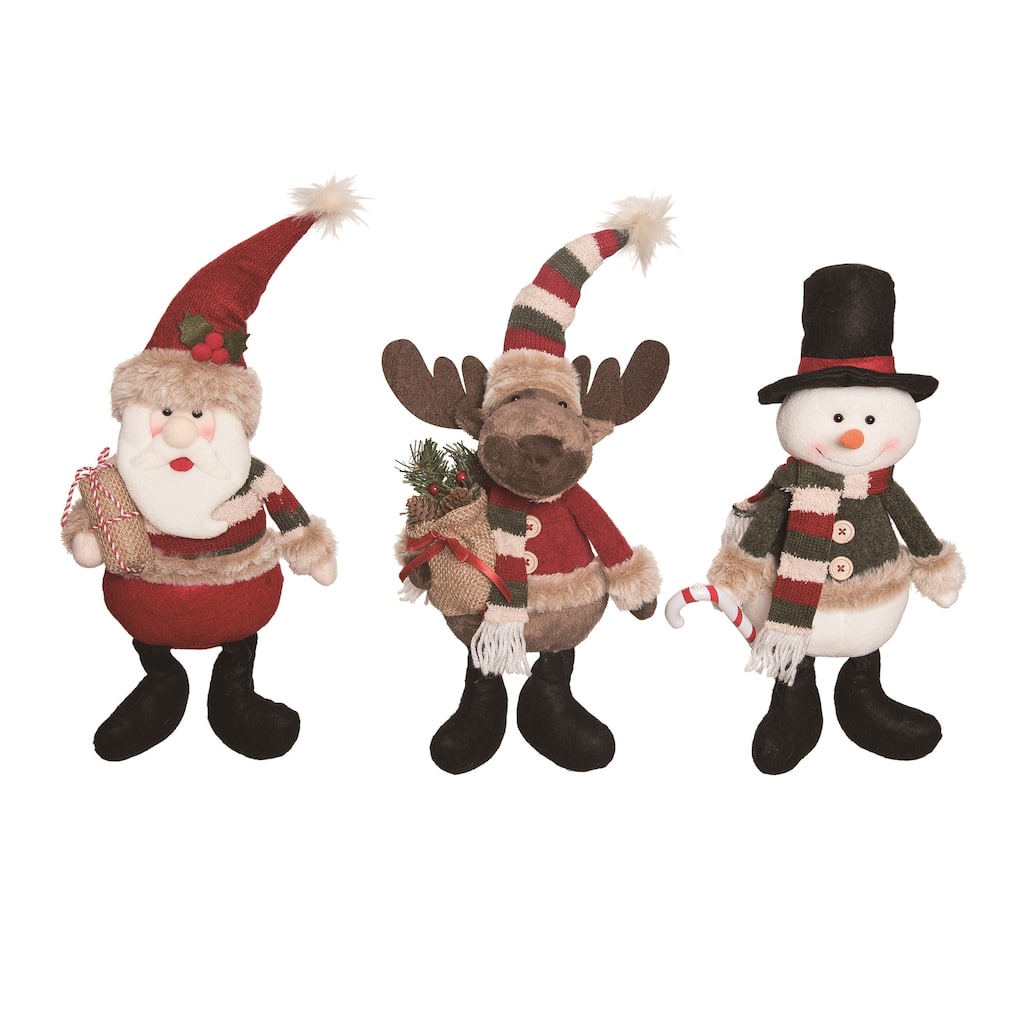 Transpac Christmas Plush Crafted Character Sitter Set of 3 Christmas Home Decorations