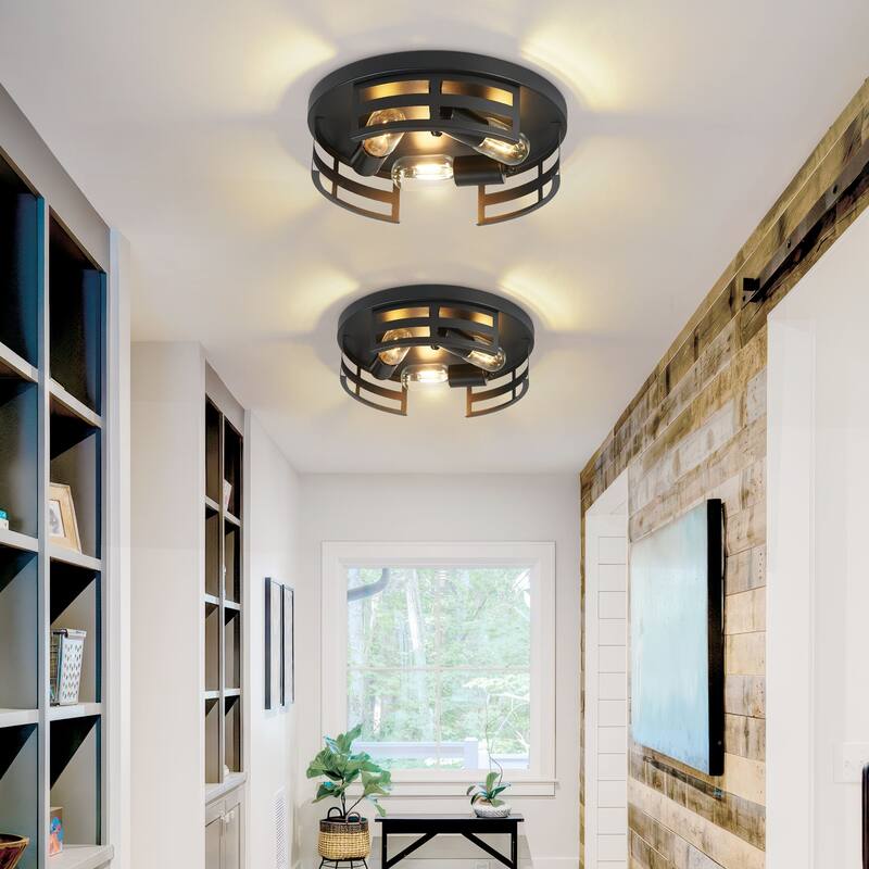 3-Light Black Farmhouse Flush Mount Ceiling Light-2 Pack For Bedroom/Living Room(Matte Black)