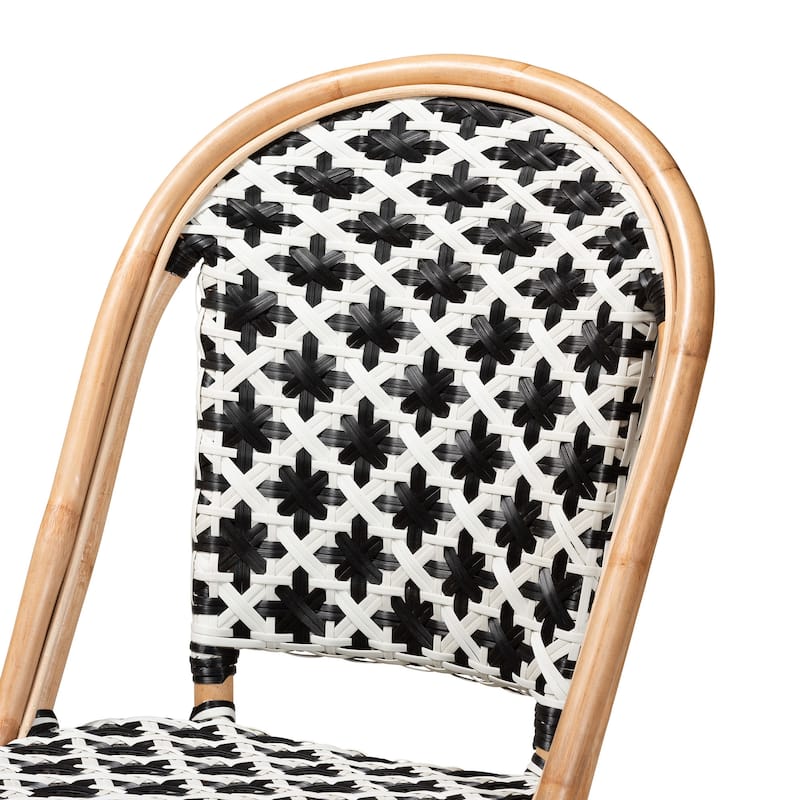 Ambre Modern French Black and White Weaving Natural Rattan 2-Piece Bistro Chair Set