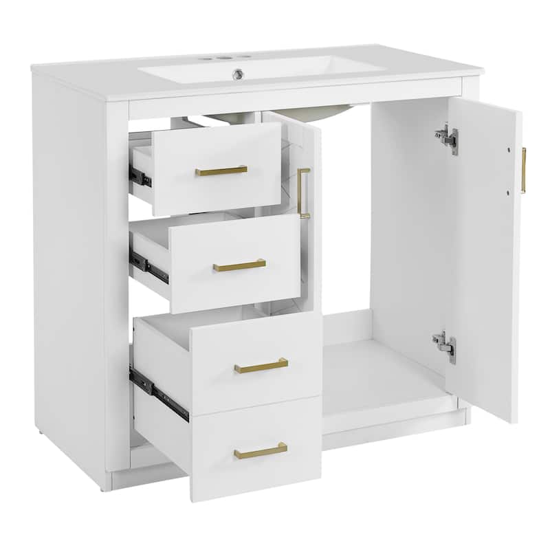 GDFStudio - Briarwick Modern Freestanding Double Bathroom Vanity Set with Ceramic Sinks, Drawers & Soft Closing Doors - 72'W
