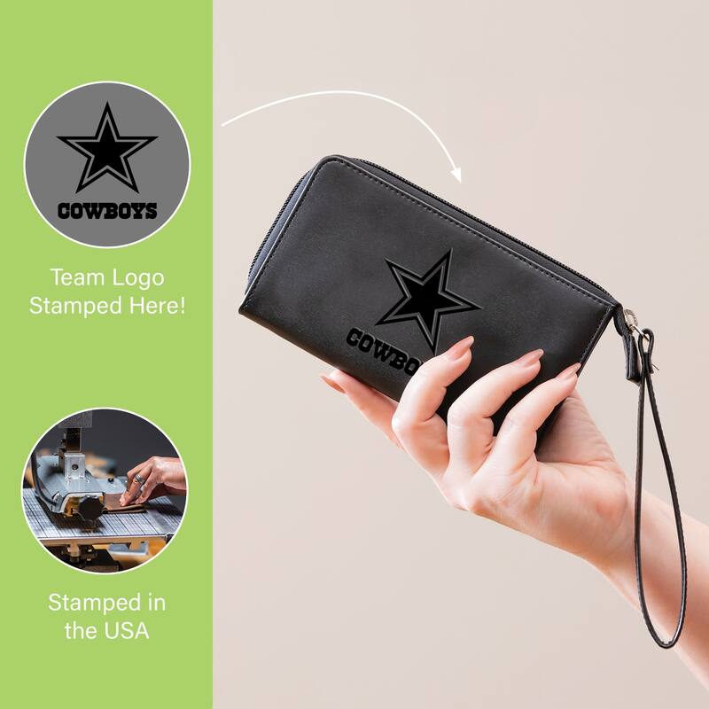 Black Hybrid Leather Cell Phone Wristlet Wallet, Dallas Cowboys - 4" x 7"
