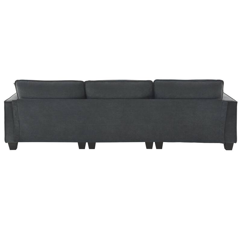 100" Modern Convertible Sectional Sofa - Velvet L Shape Couch with Pillows and Ottoman