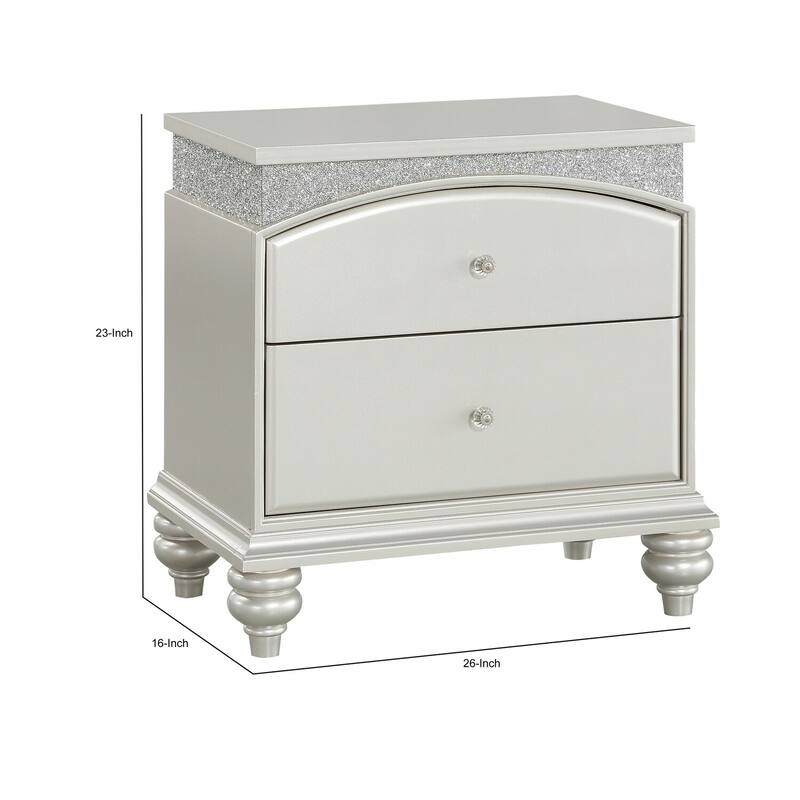 Silver 2 Drawer 26 in. W Nightstand with Sturdy Hardware and Ample Storage